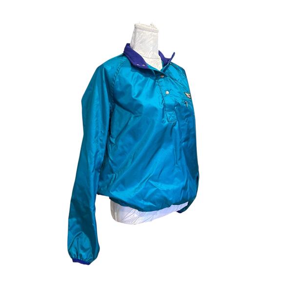 Vintage LL Bean Turquoise Windbreaker Womens Sz Medium Henley Nylon Unlined - Picture 3 of 16